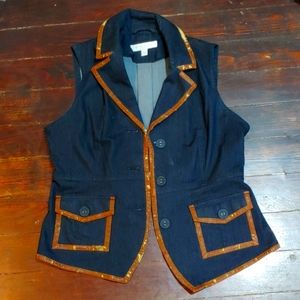 Pleather Trimmed Denim Vest